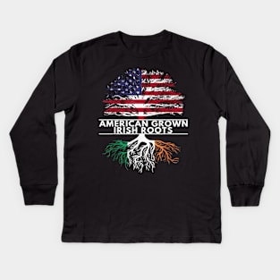 American Grown Irish Roots Flag Ireland ST PATRICKS DAY Kids Long Sleeve T-Shirt